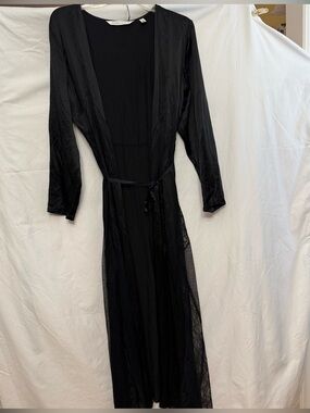 Victoria Secret Vintage 90s 100% Silk Robe with Sheer Lace Inlays & Belt, M/L